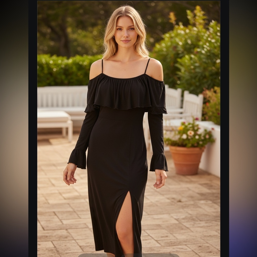 Joy Han Va Va Off Shoulder Long Sleeve Ruffle Dress XS - Picture 11 of 11